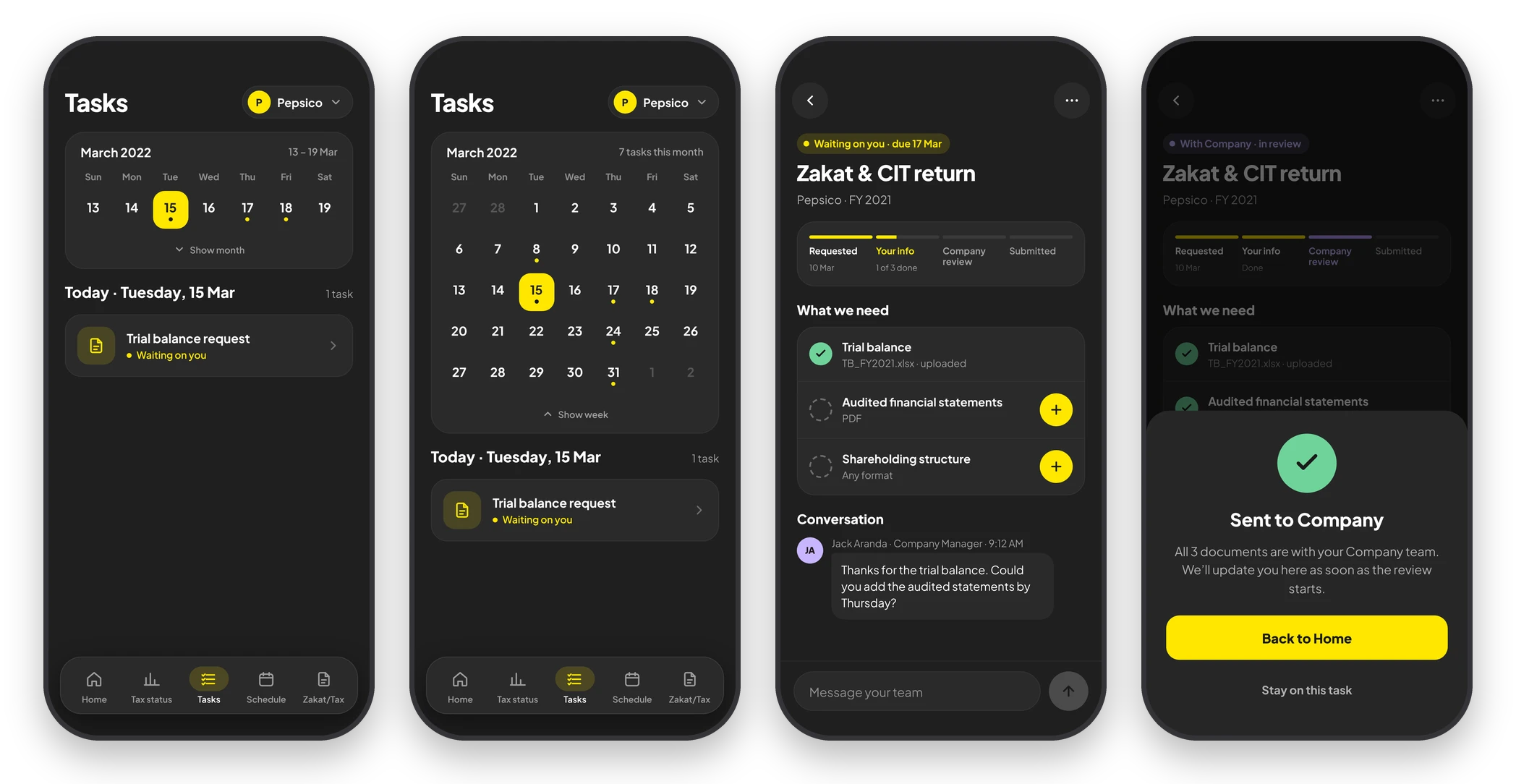 Tasks from calendar to completion